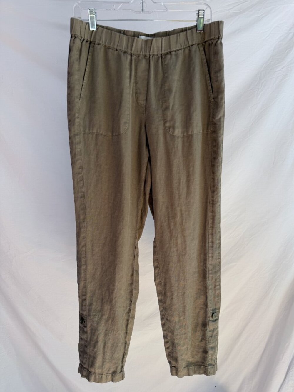 J.JILL Pure Jill Garment Dyed 100% Linen Olive Army Green Pants Size S